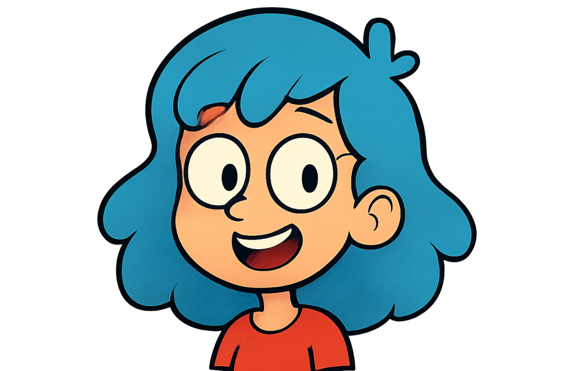 cartoon with blue hair