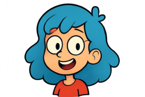 cartoon with blue hair