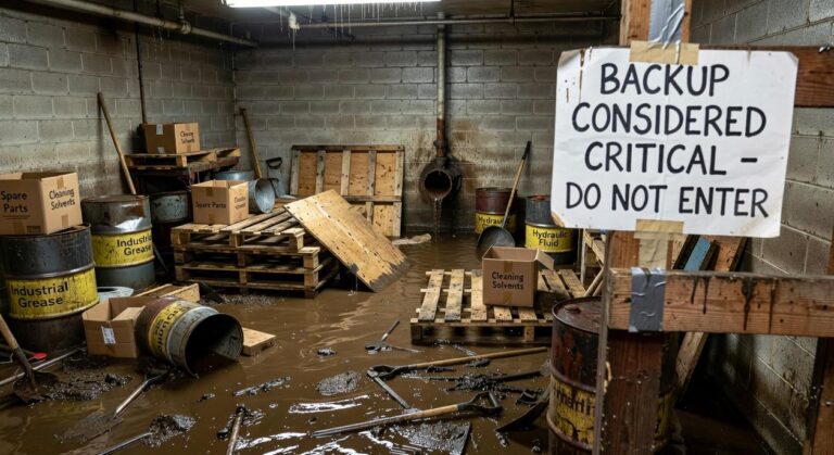 a backup of sewage in the operation's storeroom is considered